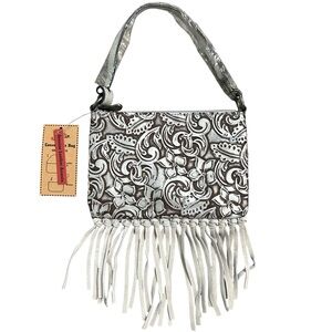 Justin Embossed Leather & Fringe Convertible Shoulder Bag/Wristlet